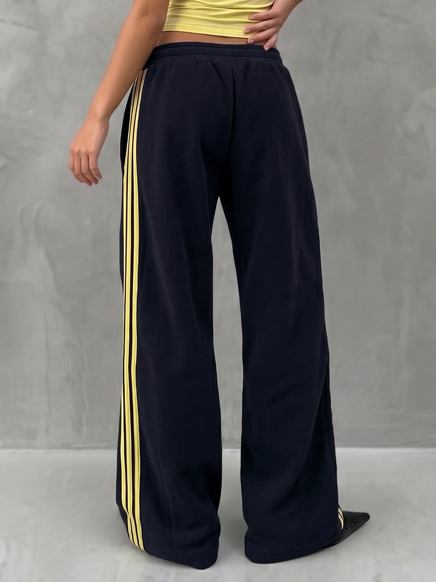 High Waisted Wide Leg Elasticity Pockets Striped Pants Trousers