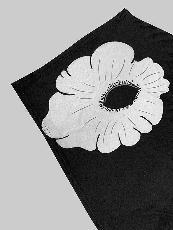 Long Sleeves Loose Asymmetric Floral Printed Split-Joint High Neck T-Shirts