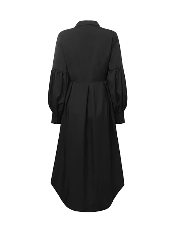 High-Low Long Sleeves Buttoned Falbala Solid Color Lapel Collar Blouses&Shirts Tops