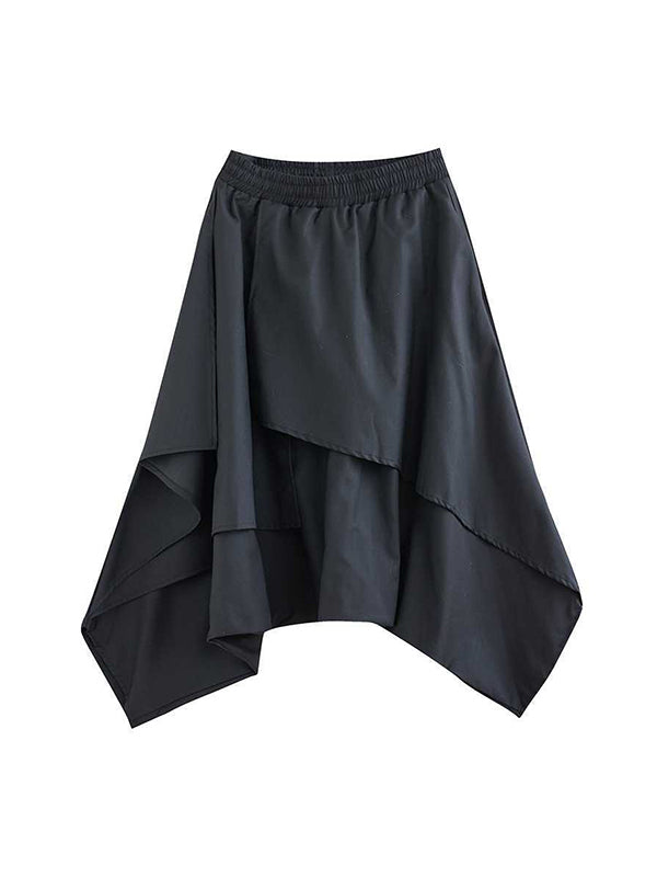 High Waisted Loose Asymmetric Elasticity Layered Solid Color Culotte