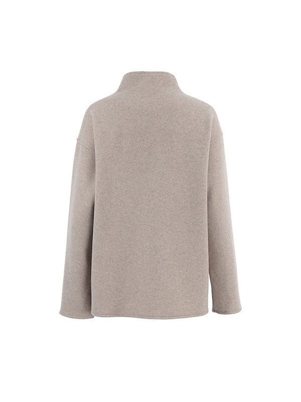 Long Sleeves Loose Buttoned Stand Collar Woolen Coat