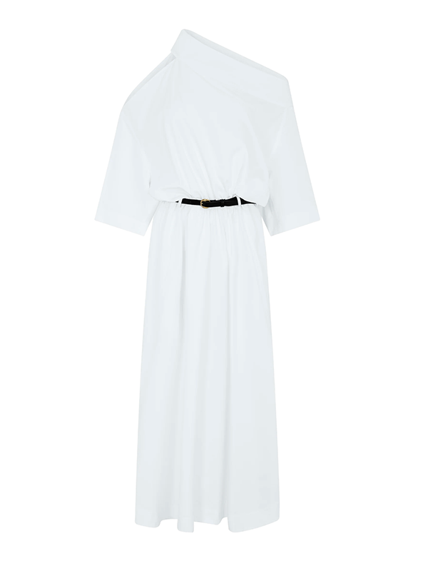 Long Sleeves Loose No Belt Solid Color Off-The-Shoulder Midi Dresses