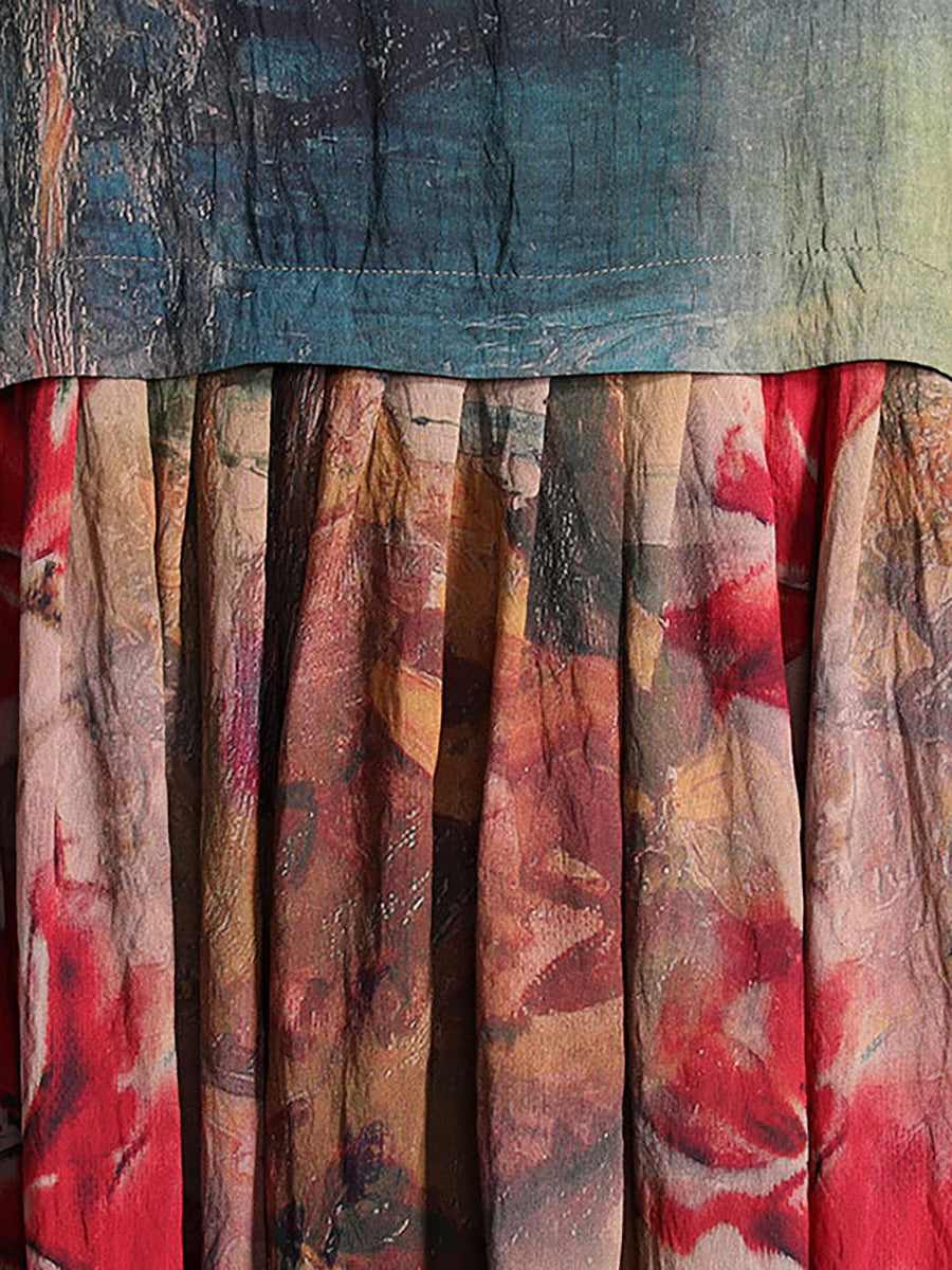 Plus Size Flower Printed Retro Split Hem Dress