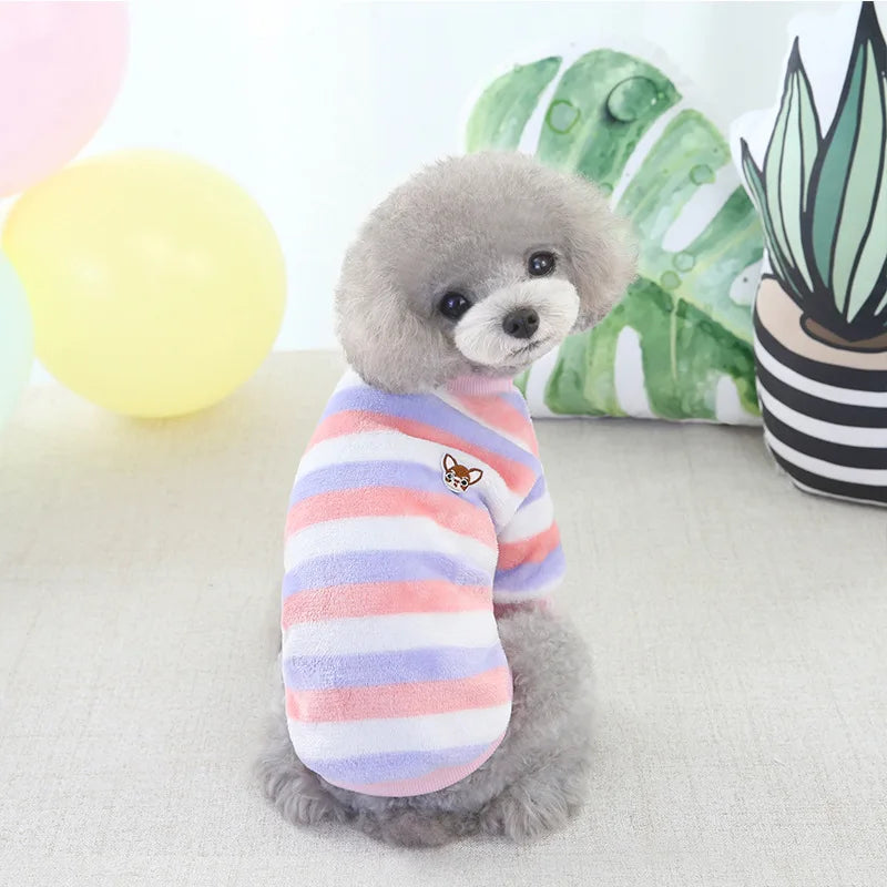 Soft Fleece Pet Clothes For Small Dogs Winter Warm Dog Vest Rainbow Striped Puppy Cats Clothing Chihuahua Poodle Shih Tzu Coats