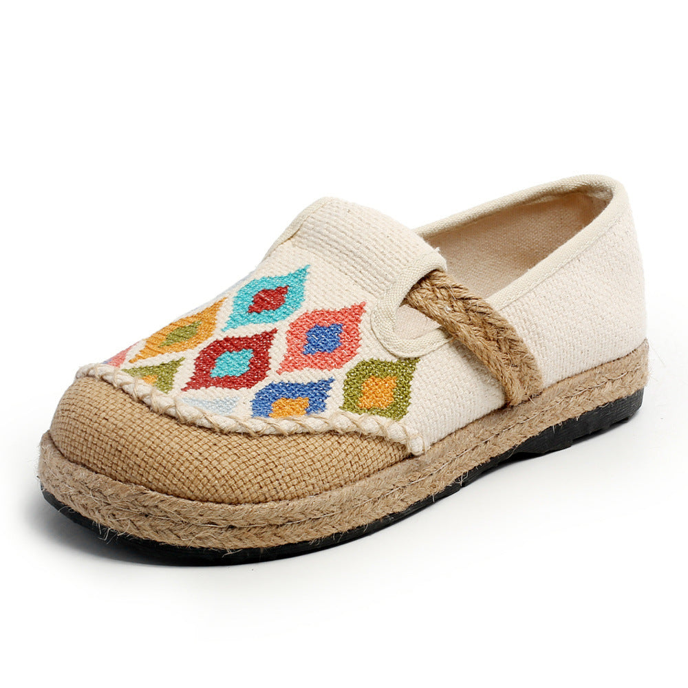Women Ethnic Print Linen Flat Shoes