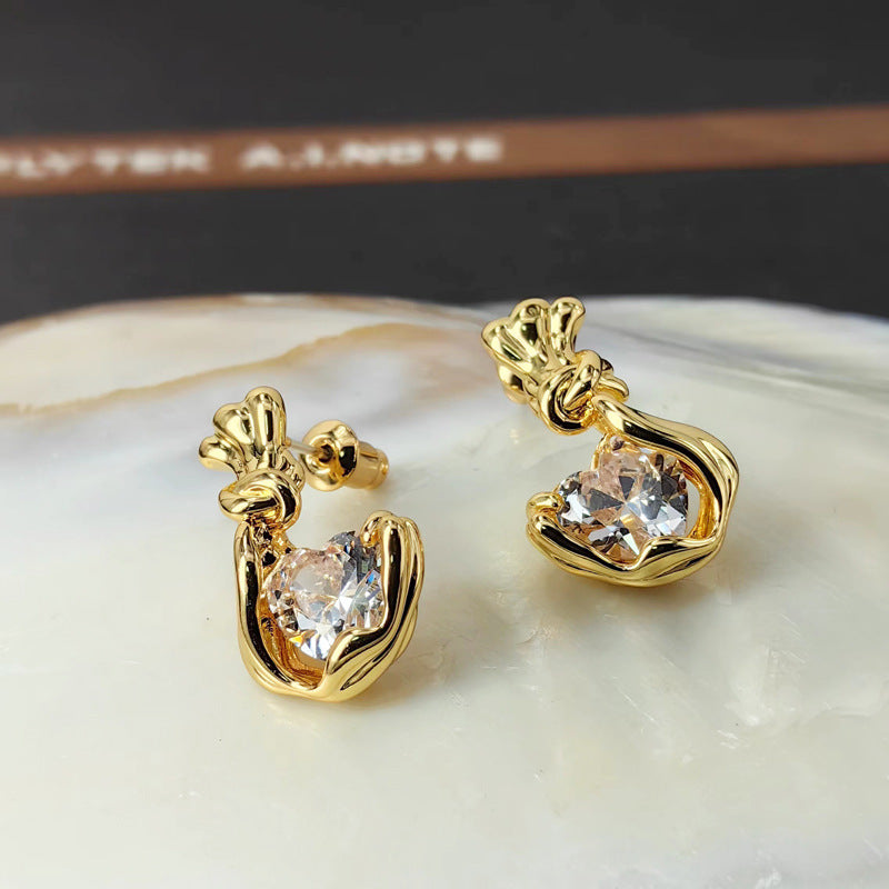 French Flower Zircon Stud Earrings with S925 Posts