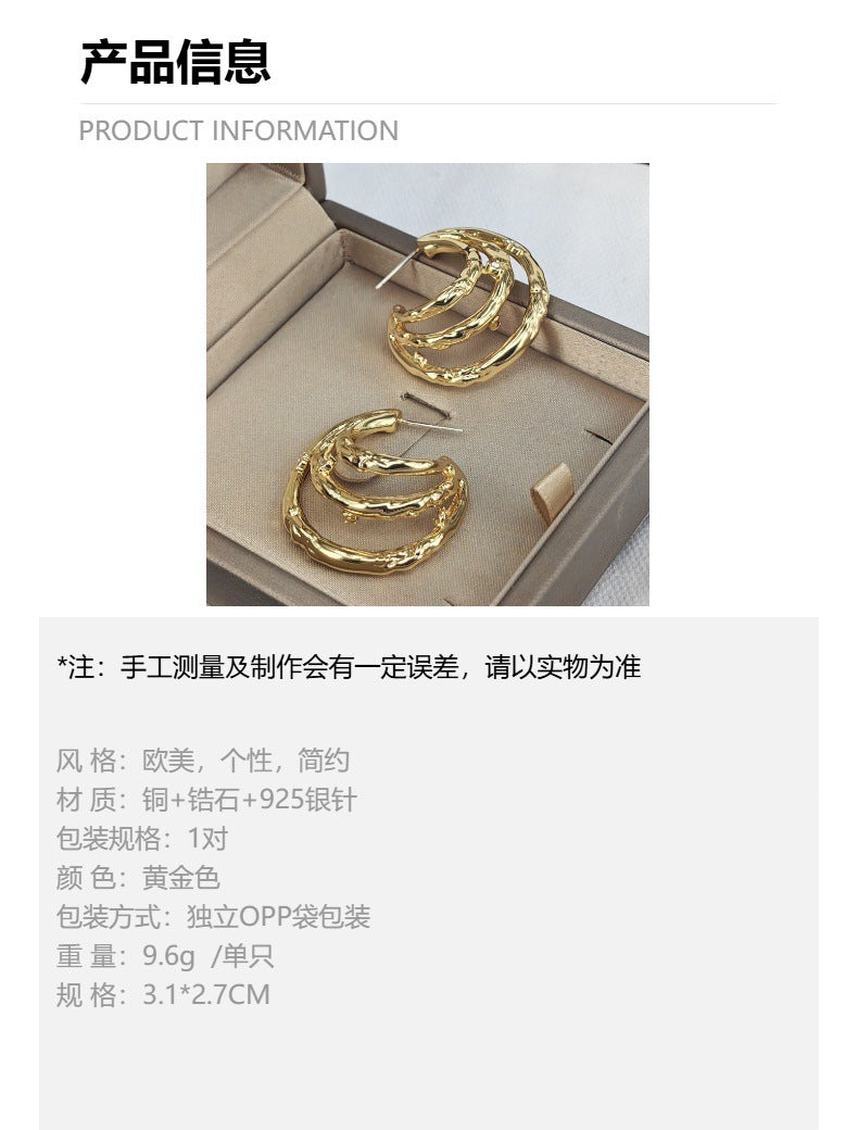 新款欧美个性耳钉铜镀真金耳环925银针中古vintage女耳饰青岛饰品