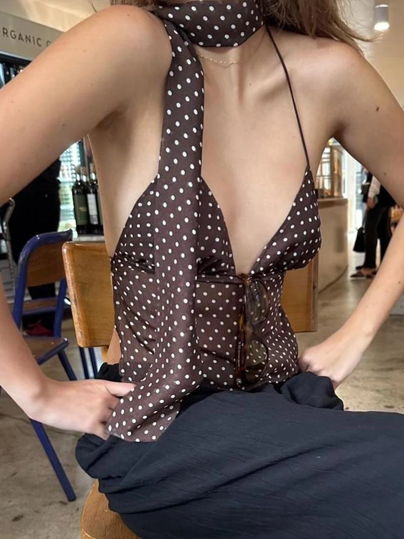 fashion Backless Dot Print Camisole Y2K Vintage Sexy Clubwear Korean Party Outfits 90s Aesthetic Halter Neck Clothes