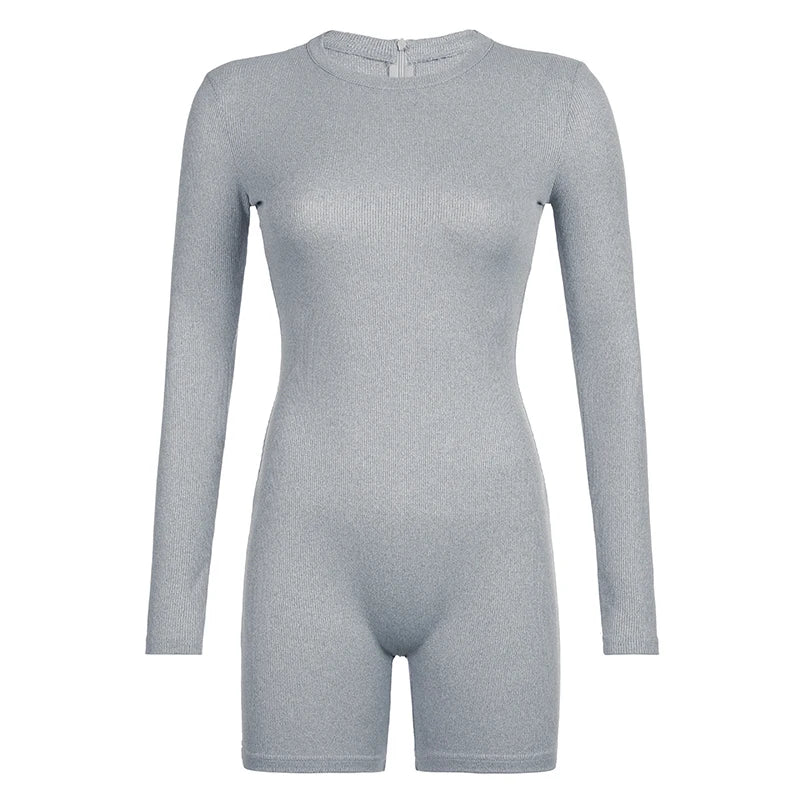 fashion Solid Crewneck Slim Rompers Long Sleeves Zipper 2000s Chic Outfits Fashion Streetwear Korean Women's Jumpsuits