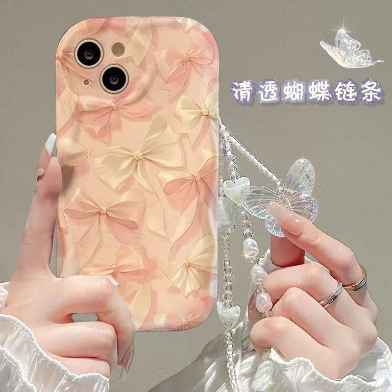 Pink Bow Butterfly Charm Case For Samsung Galaxy A56 A55 5G A15 A54 A16 A17 A07 A35 A26 A36 S25 S24 Ultra S23 FE S22 S21 Plus
