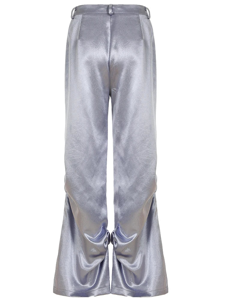 fashion Chic Casual Satin Button Loose Pants Fashion Korean Harajuku Women's Trousers Vintage Print Y2K Grunge Streetwear