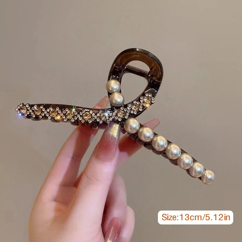 3Sizes Fashion Shark Clip Pearl Rhinestone Hair Clips For Women Girls Hair Accessories Jewelry