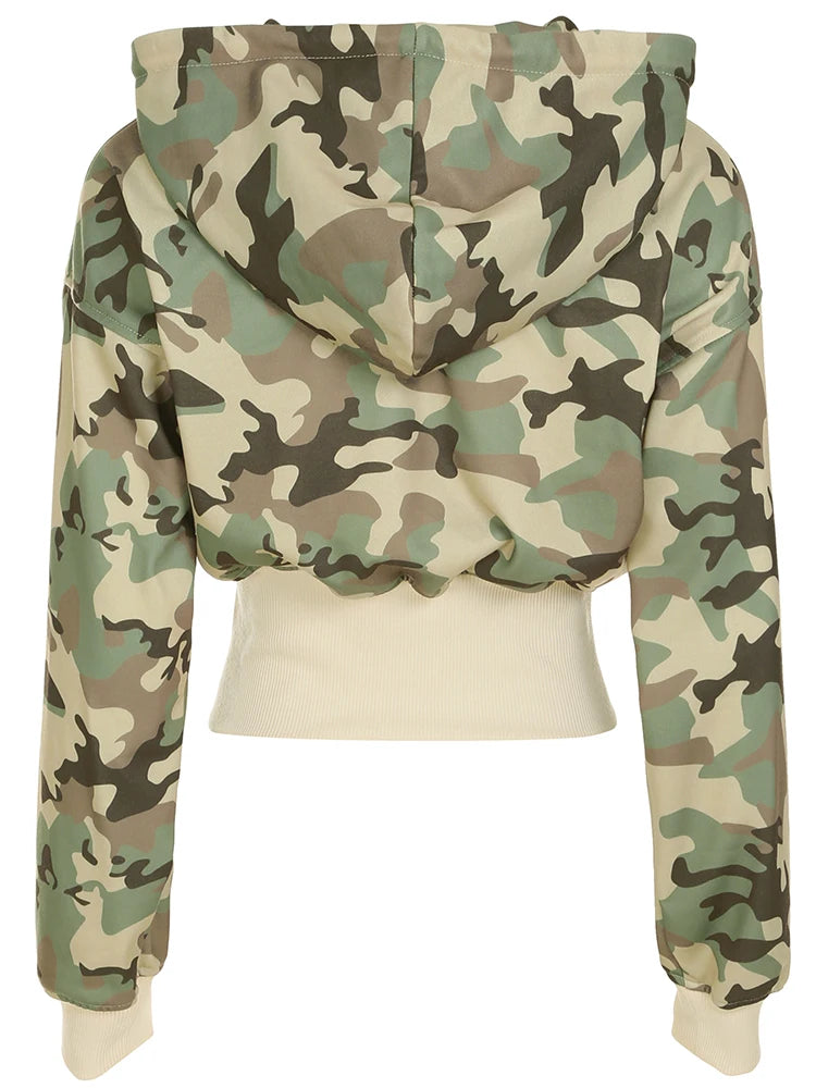 fashion Camouflage Hoodie Coats for Women Chic Fashion Front-pockets Casual Sweatshirts Winter Long Seelves Cute Jackets