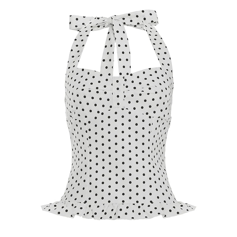 fashionPolka Dot Halter Backless Sexy Tops Bandage Streetwear Slim Chic Classic 90s Vest Casual Fashion Vacation Outfits