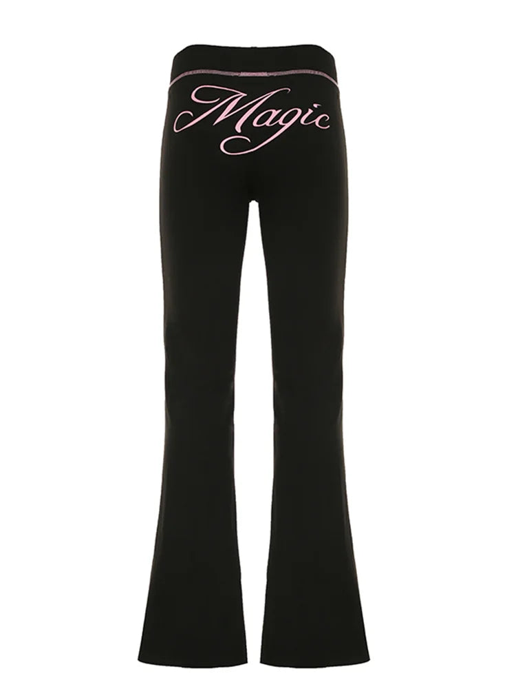 fashion Letter Print Casual Flare Pants Streetwear Harajuku Aesthetic Y2K Trousers for Women Fashion Retro Vintage Bottoms