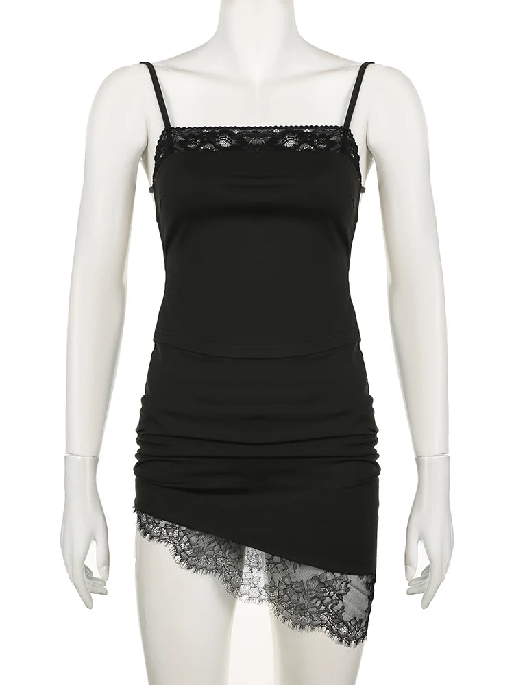 fashionSolid Sexy Slim Vacation Skirt Suit Vintage Streetwear Hottie Casual Fashion Bottoms And Backless Bandage 90s Tops