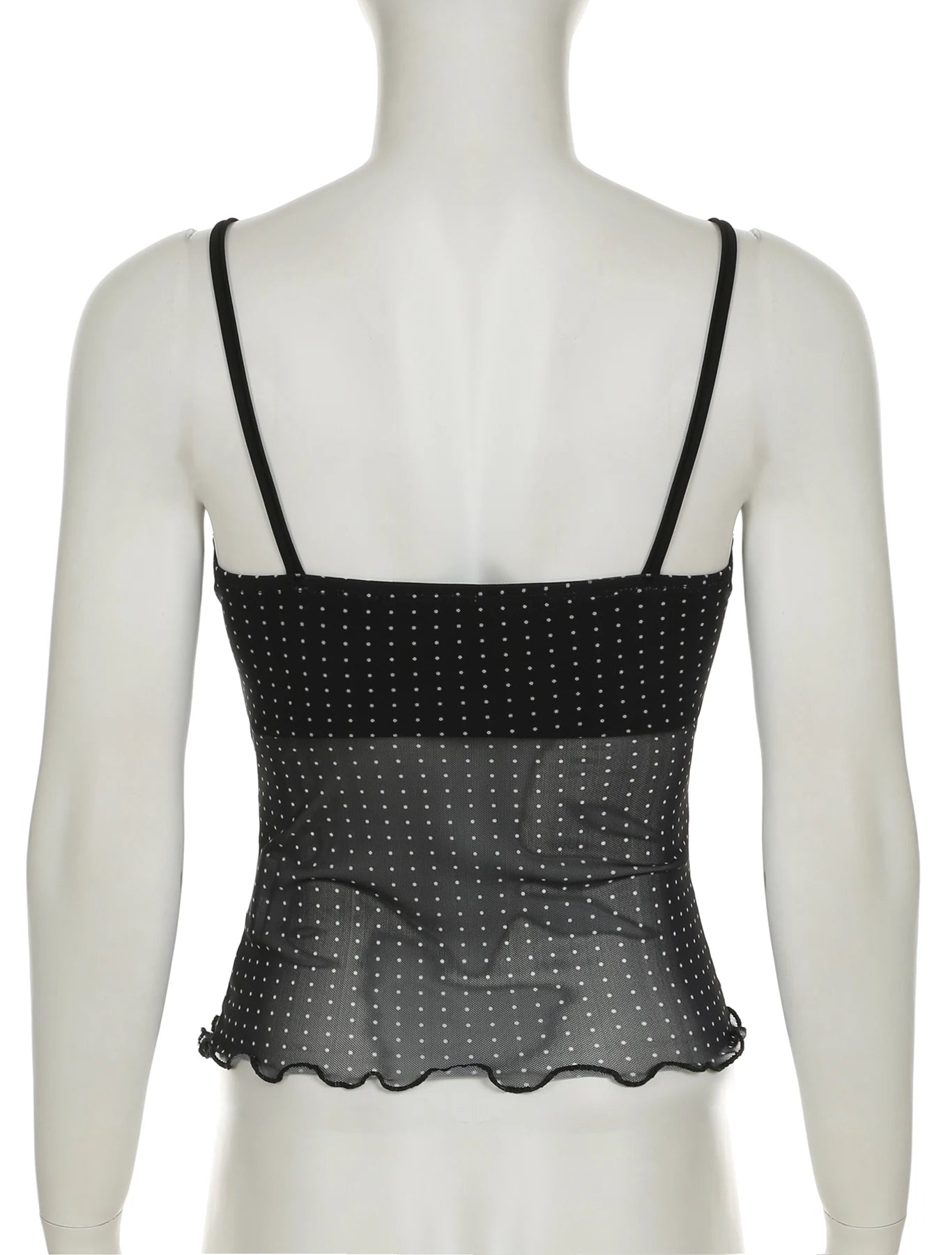 fashion Sexy Dot Print Crop Bustiers V-neck Transparent Patchwork Sleeveless Camisole Backless Summer Cute Outfits