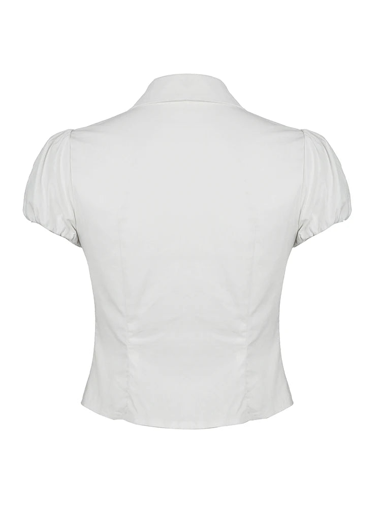 fashion Casual Solid Tee Shirts for Women Turn-down Collar Button Up Corset Blouses Korean Short Sleeves Fashion Cute Tops