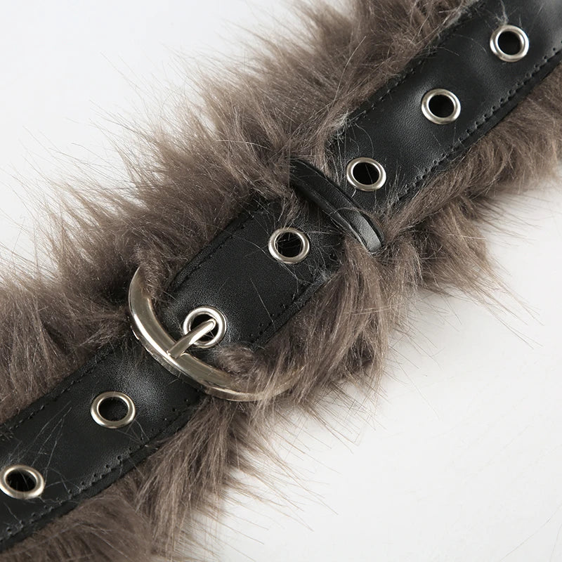 fashion Fur Patchwork Aesthetic Belts Vintage Chic Hole Adjustable Accessories Retro Casual Rock Style Leather Belts
