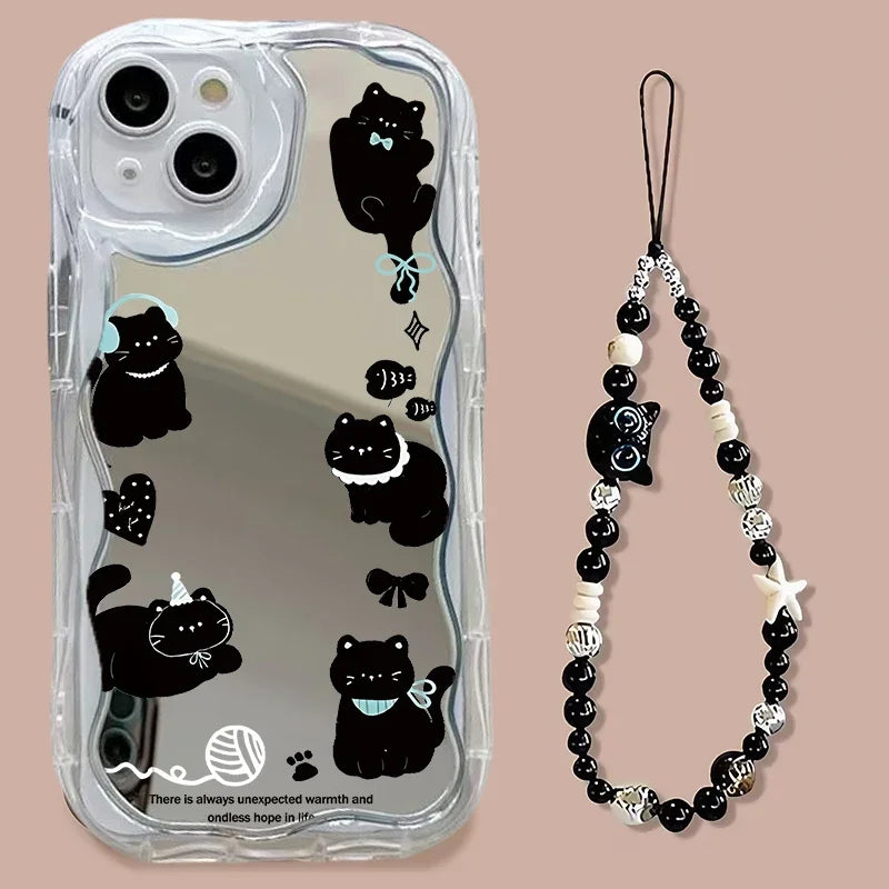 Black Cat Wrist Strap Lanyard Case For Huawei Honor 400 200 90 Lite 300 Pro X9D X7D X9B X8C X8A X8B X7B X6A X6C X6B X7A X5B X8