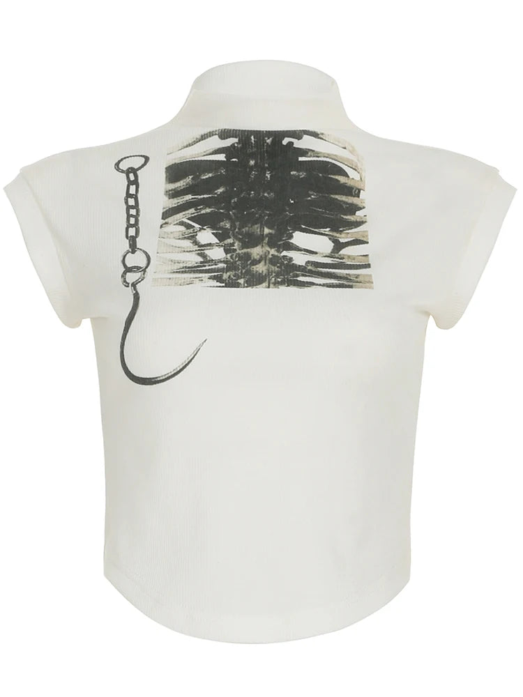 fashionY2K Graphic Print Cropped Tee Shirts for Women Short Sleeves Slim Cute Clothings Crewneck Casual Harajuku Outfits