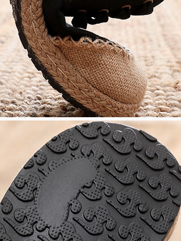 Women Vintage Embroidered Flat Lace-up Canvas Shoes
