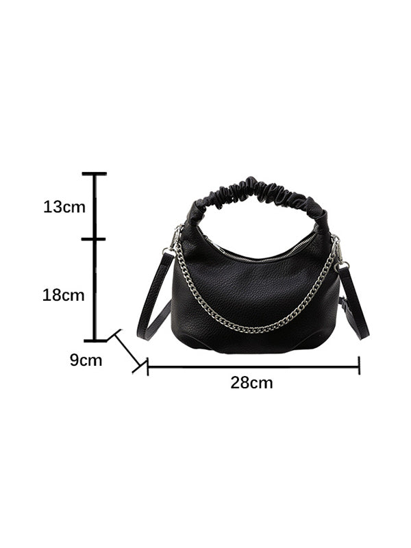 Chains Pleated Solid Color Zipper Crossbody Bags Handbags