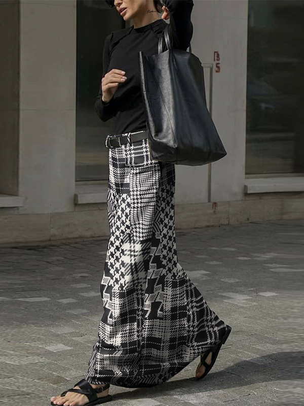 H-Line Loose Houndstooth Plaid Skirts Bottoms