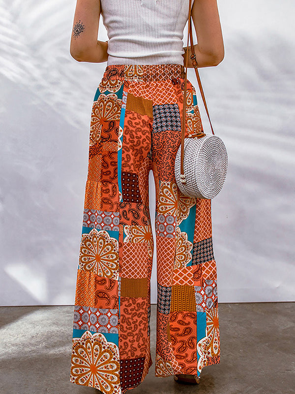 High Waisted Loose Drawstring Pleated Printed Pants Trousers