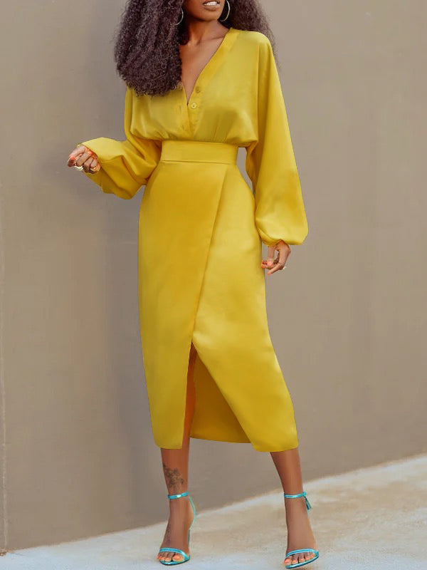 Bodycon High Waisted Solid Color Split-Front Skirts Bottoms