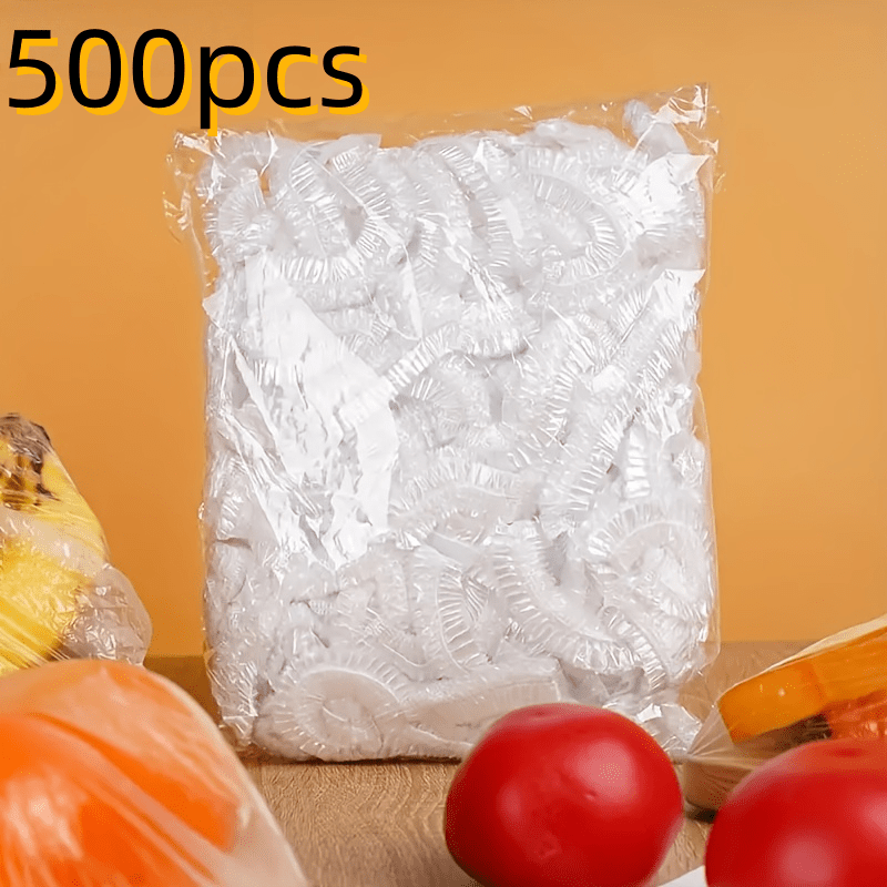 500 pieces of transparent stretchable plastic food plastic wrap - thickened and durable, insect-proof and sealed, suitable for bowls, plates, containers, refrigerators and lockers, individually packaged (large package value pack) - plastic plastic plastic