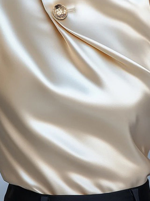 Sleeveless Buttoned Solid Color Stand Collar Tank Top