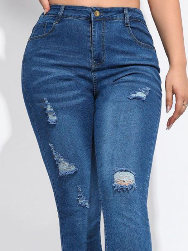 Skinny Leg High-Waisted Ripped Split-Joint Jean Pants Bottoms