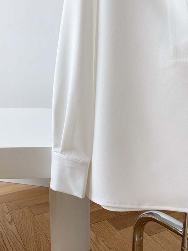 Long Sleeves Loose Solid Color Lapel Blouses