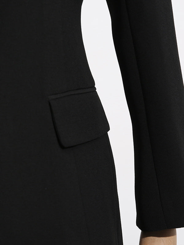 Long Sleeves Loose Buttoned Pockets Solid Color Notched Collar Blazer Outerwear