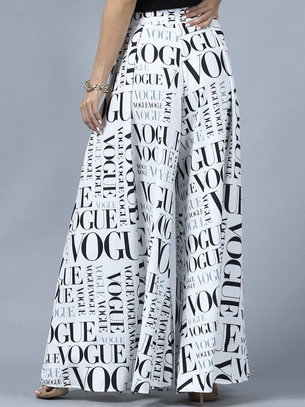 Loose Wide Leg High-Waisted Letter Print Split-Joint Pants Trousers