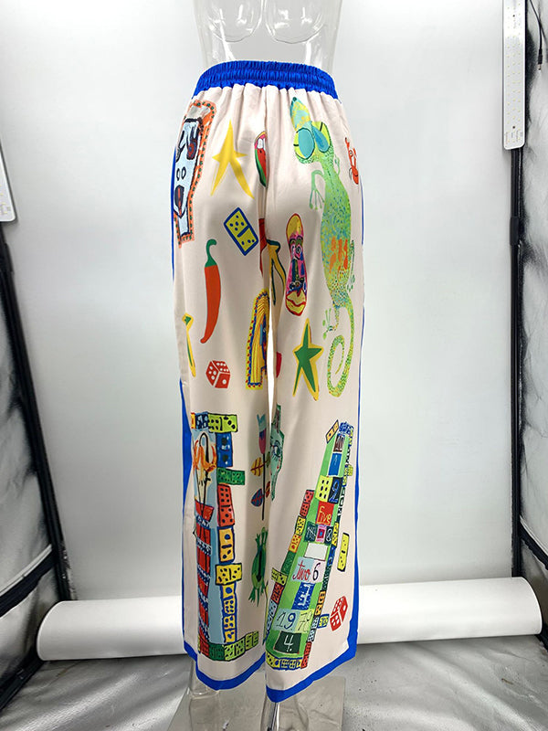 High Waisted Loose Asymmetric Printed Split-Joint Pants Trousers