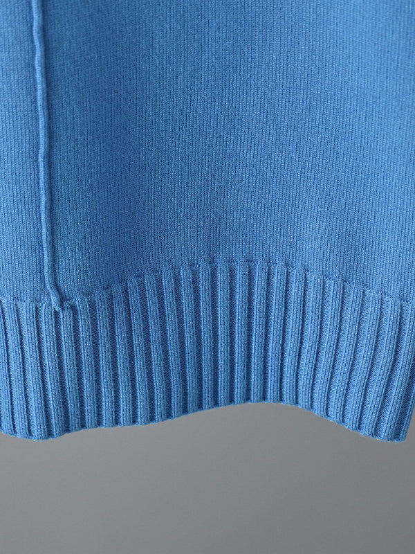 Casual Solid Long Sleeves High-Neck Sweater Tops & Drawstring Wide Leg Pants Suits