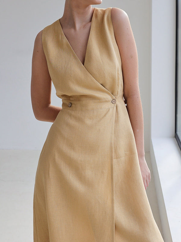 Loose Sleeveless Split-Joint V-Neck Maxi Dresses