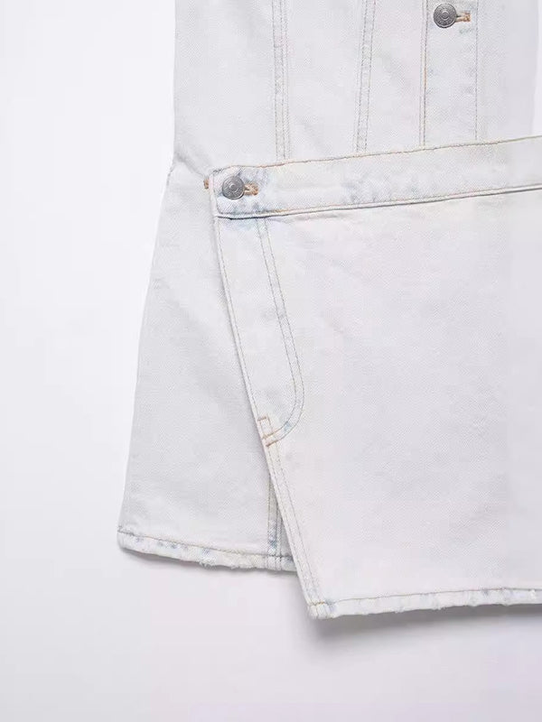 High Waisted Loose Asymmetric Buttoned Pockets Split-Joint Lapel Mini Dresses