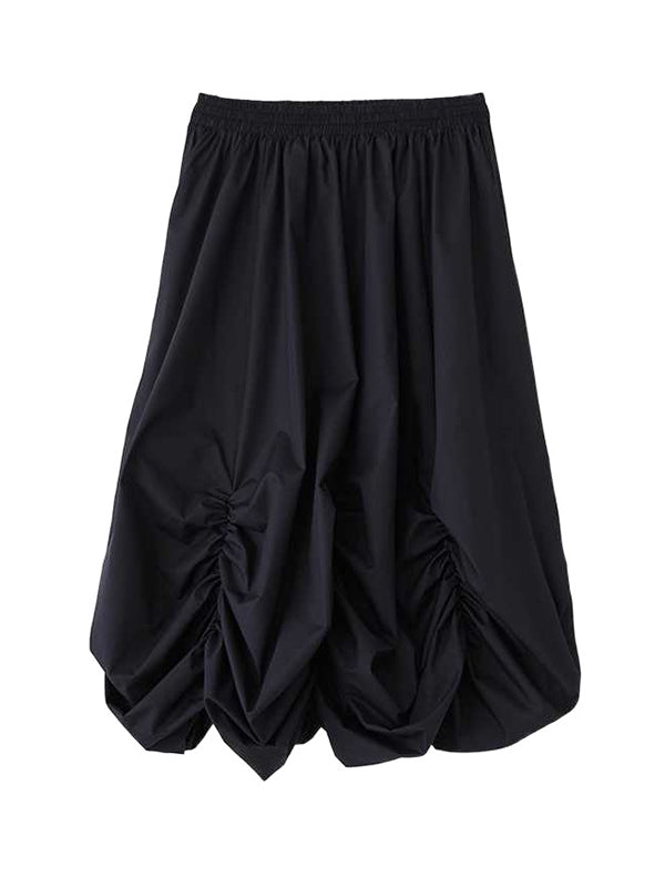 Loose Wide Leg Elasticity Pleated Pockets Solid Color Culotte Ninth Pants