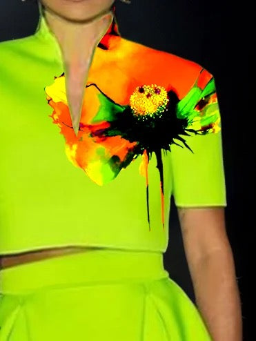 Loose Short Sleeves Flower Print V-Neck T-Shirts Tops