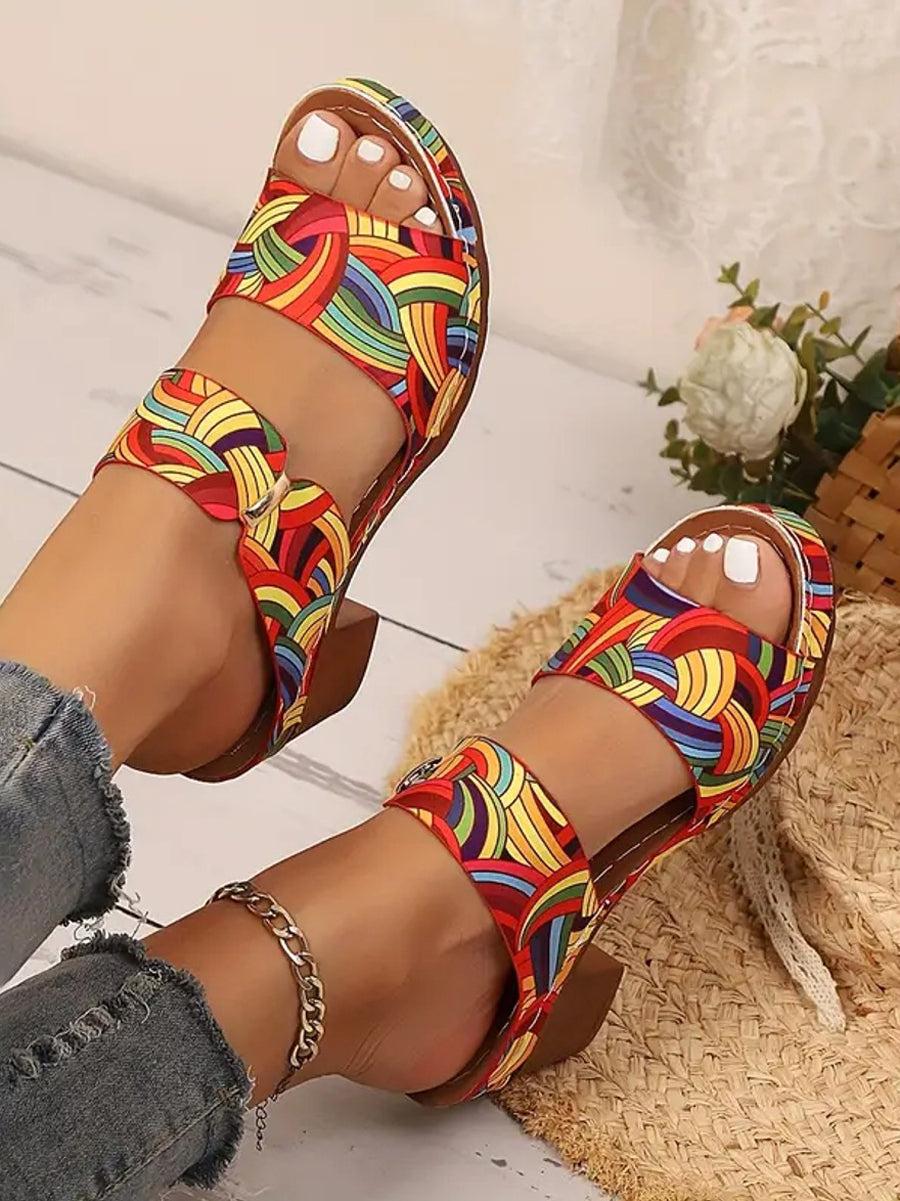 Contrast Color Round-Toe Sandals