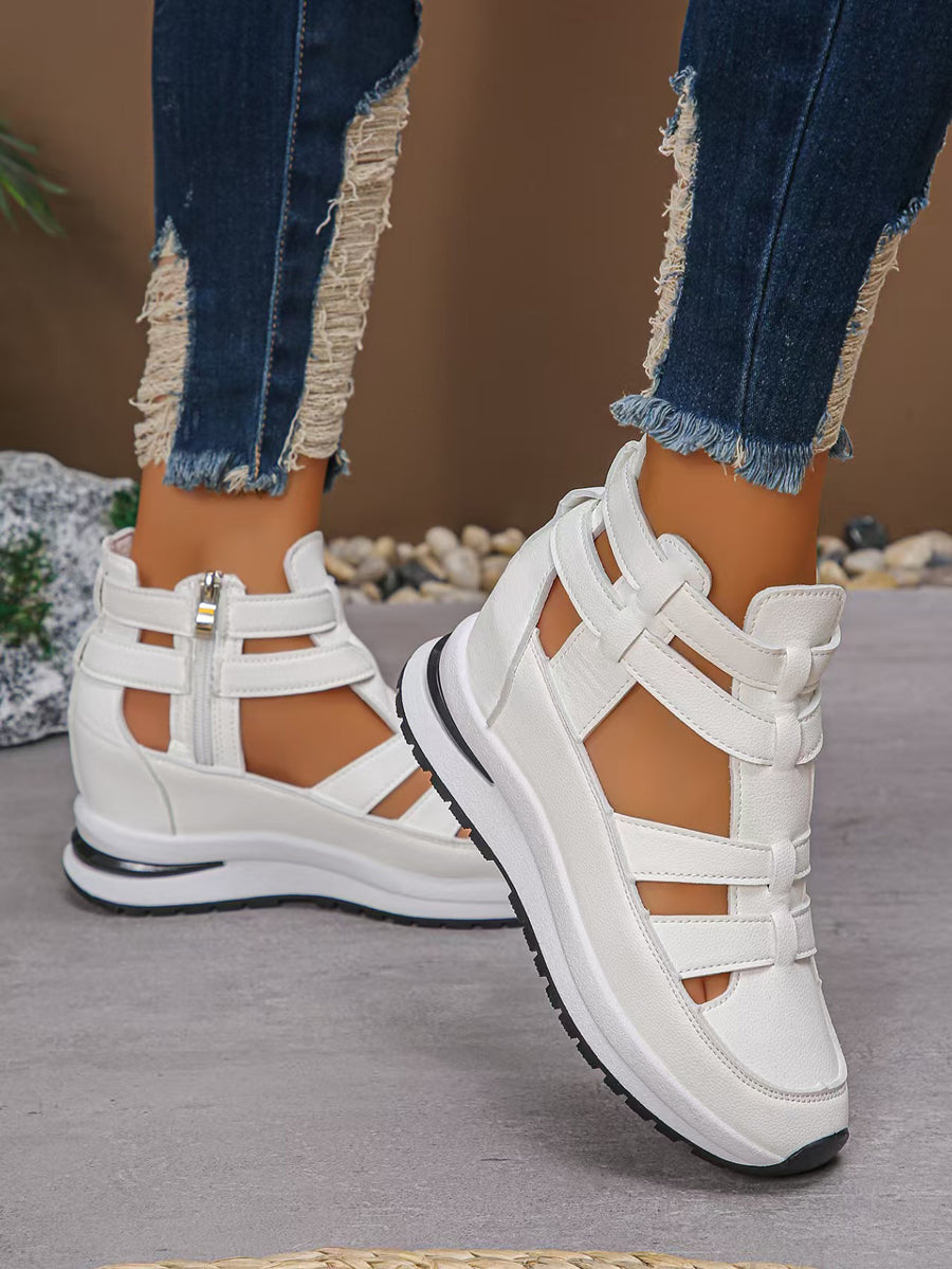 Zipper Solid Color Round-Toe Sandals