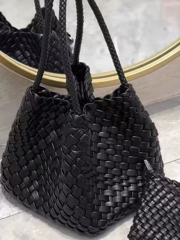 Solid Color Split-Joint Woven Bags Handbags