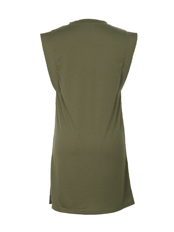 A-Line Loose Solid Color Split-Joint Round-Neck Mini Dresses