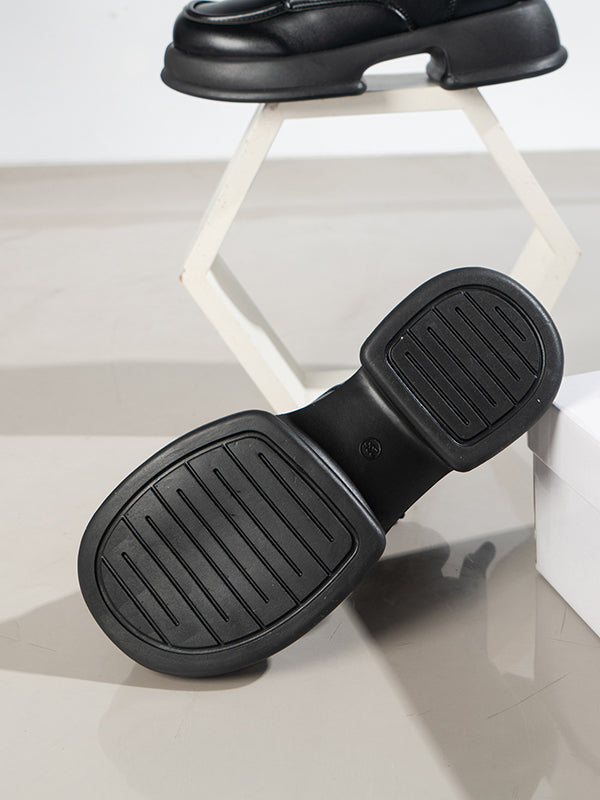 Lace-Up Round-Toe Solid Color Split-Joint Boots