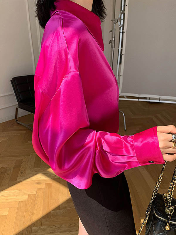 Long Sleeves Loose Solid Color Lapel Shirts Tops