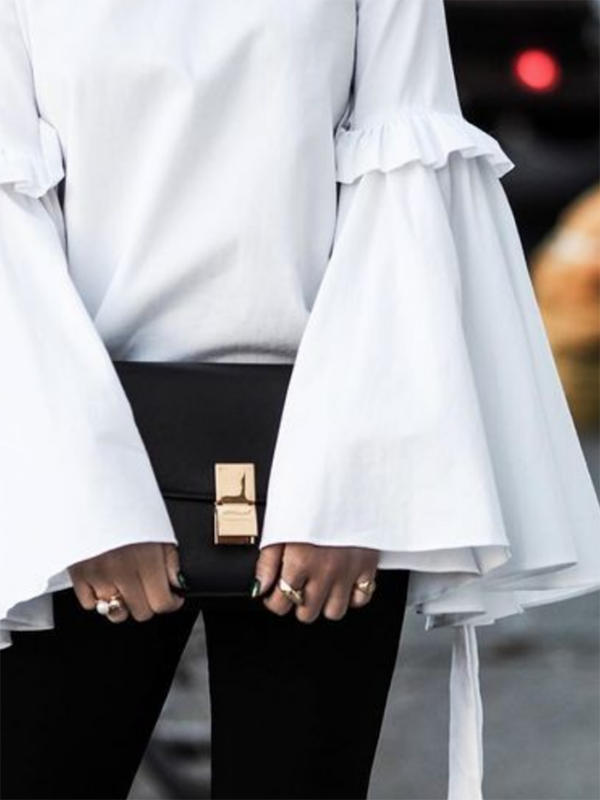 Flared Sleeves Loose Ruffled Solid Color Split-Joint Round-Neck T-Shirts Tops