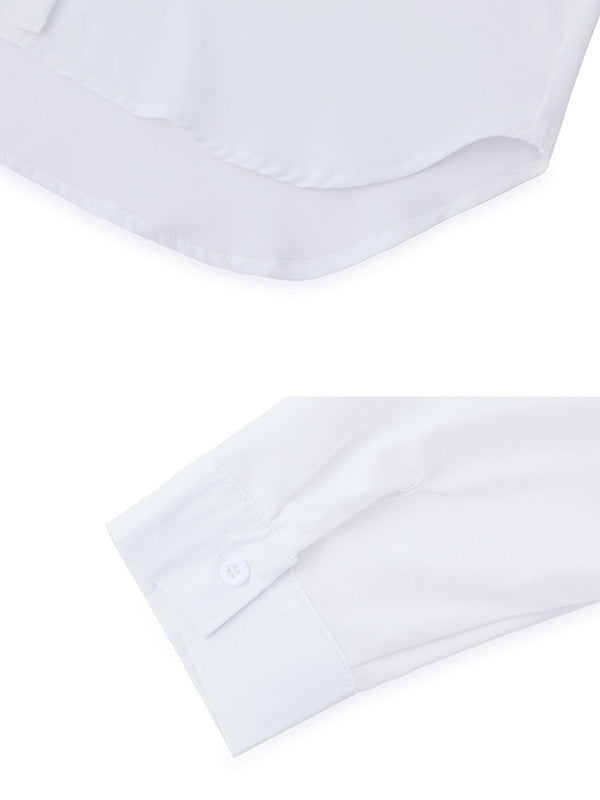 High-Low Irregular Clipping Solid Color Split-Joint Lapel Blouses